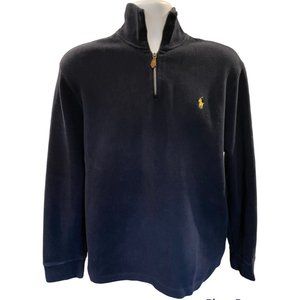 Polo Ralph Lauren Sweater Pullover Navy Blue Knit Sz Large 1/4 Zip Mock Neck EUC